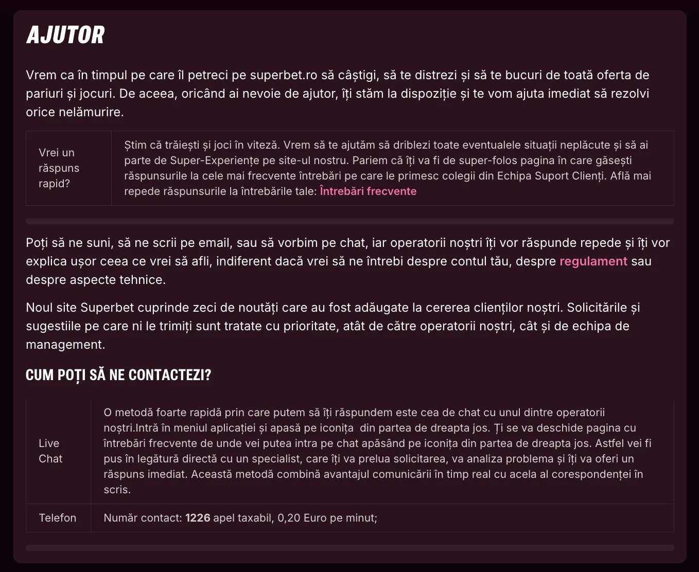 superbet relații cu clienții