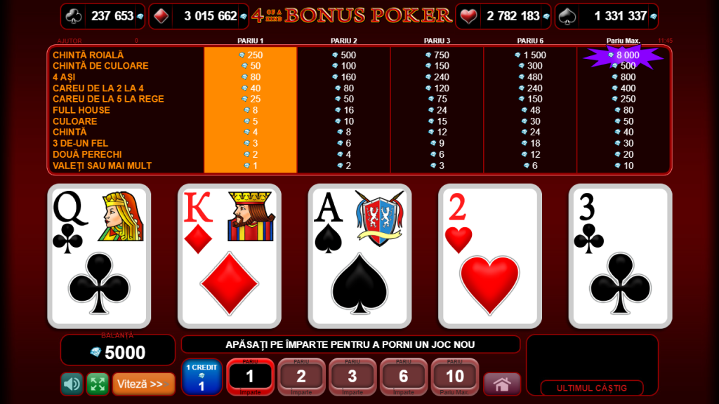 Cum arata 4 Of a Kind Bonus Poker