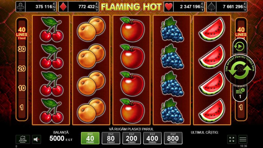 Flaming Hot - Pacanele Online - Ecranul de joc