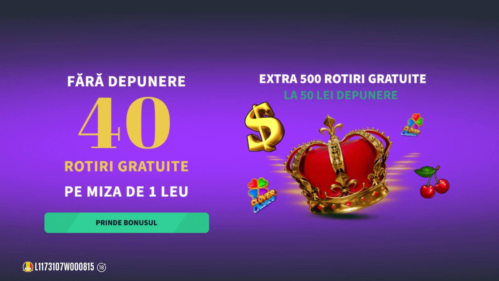 Gets Bet Bonus Fără Depunere - 40 Rotiri Fara Depunere pe Miza de 1 LEU la Shining Crown Clover Chance