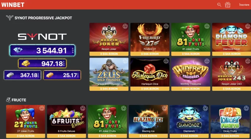 jocuri slots Synot la Winbet