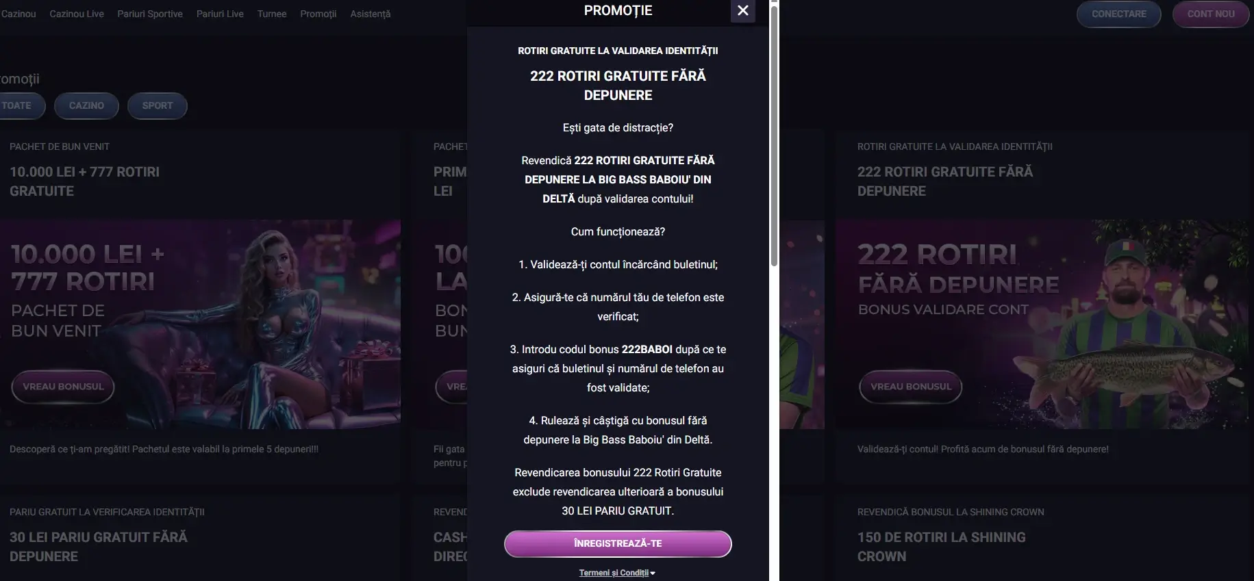 player bonus 222 rotiri gratuite fara depunere
