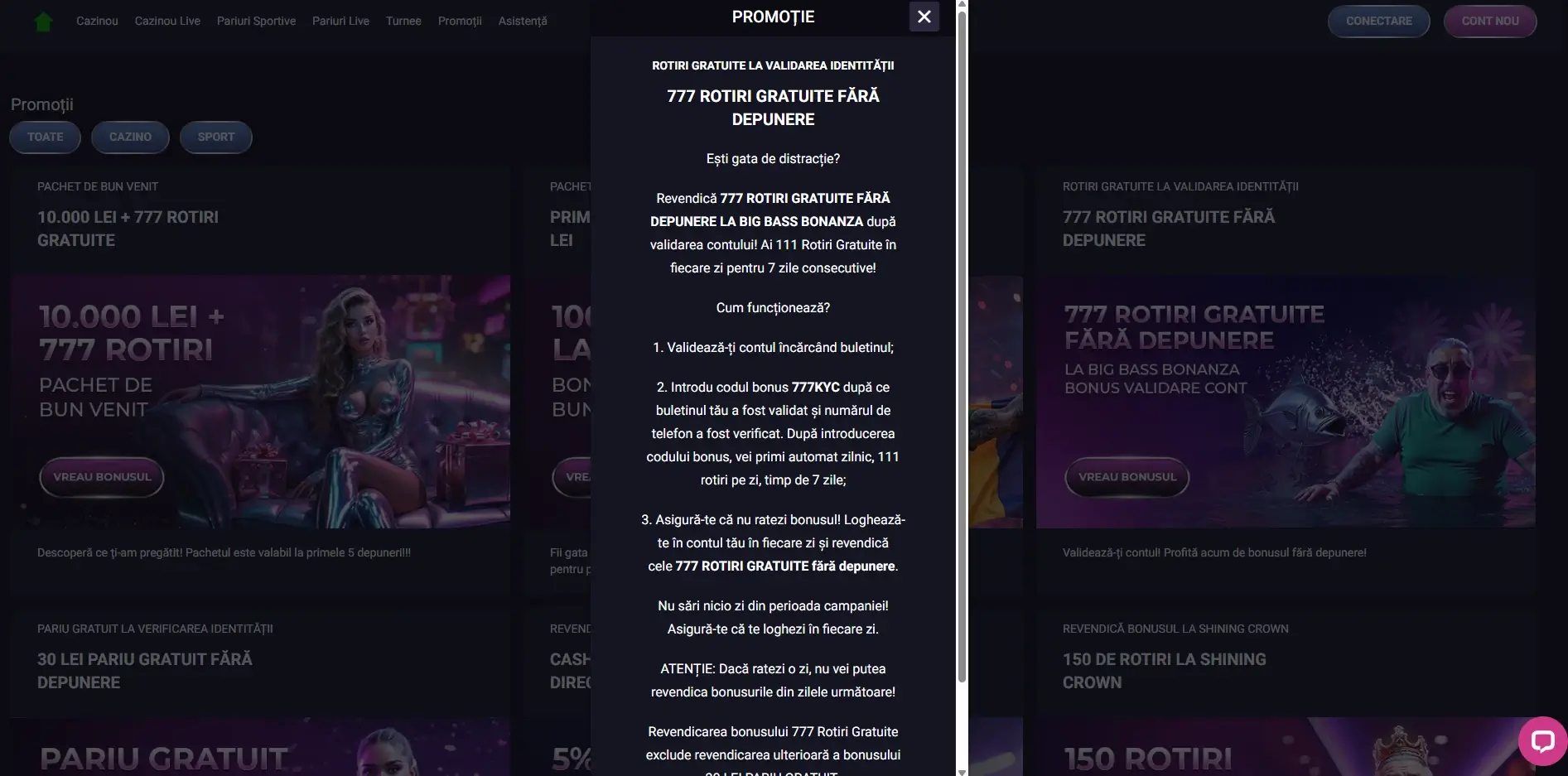 player bonus 777 rotiri gratuite fara depunere