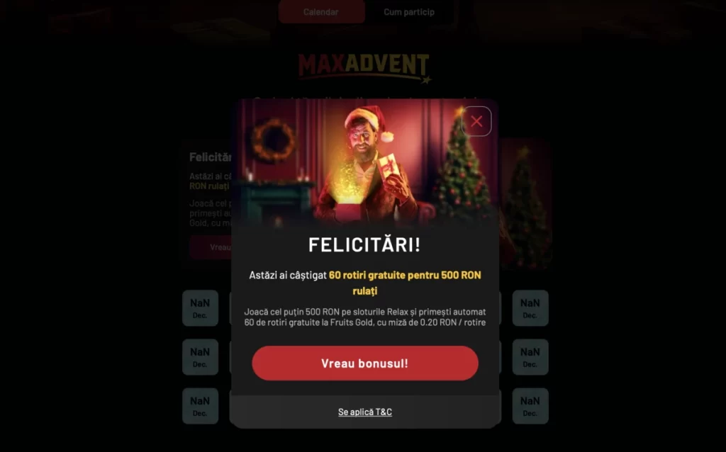 Max Advent Pagina revendicare bonus