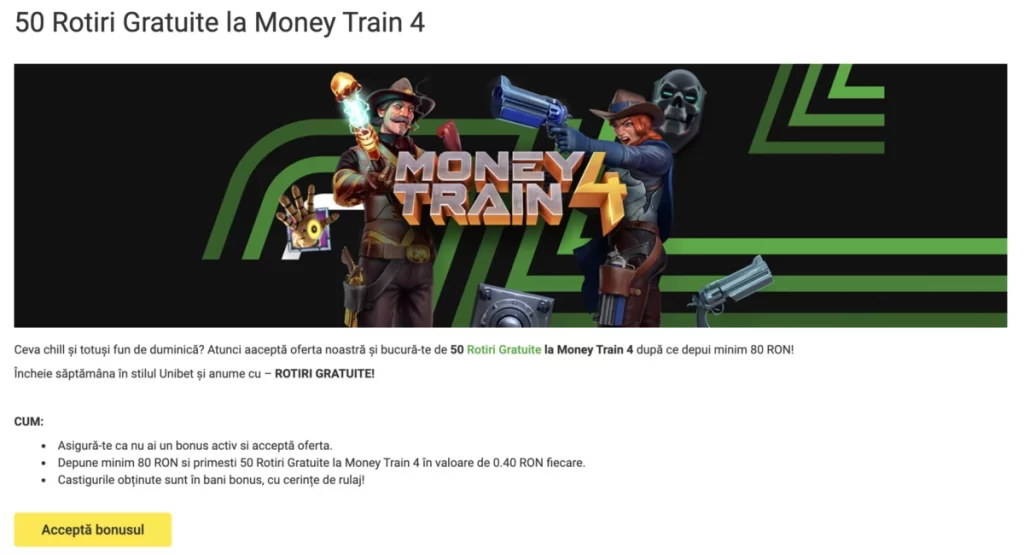50 rotiri bonus la Money Train 4