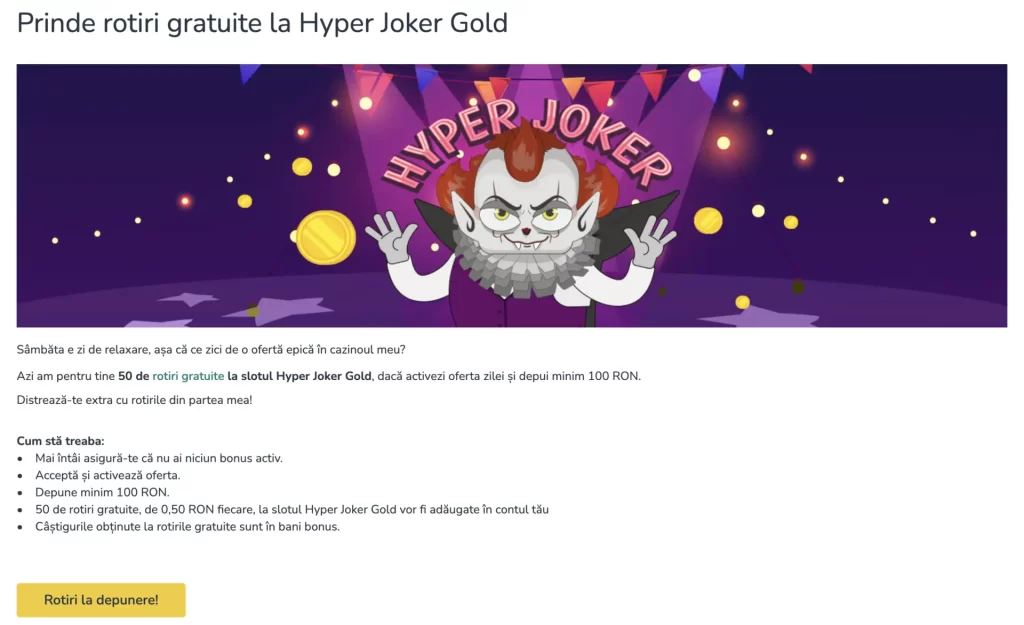 50 rotiri gratuite hyper joker vlad cazino