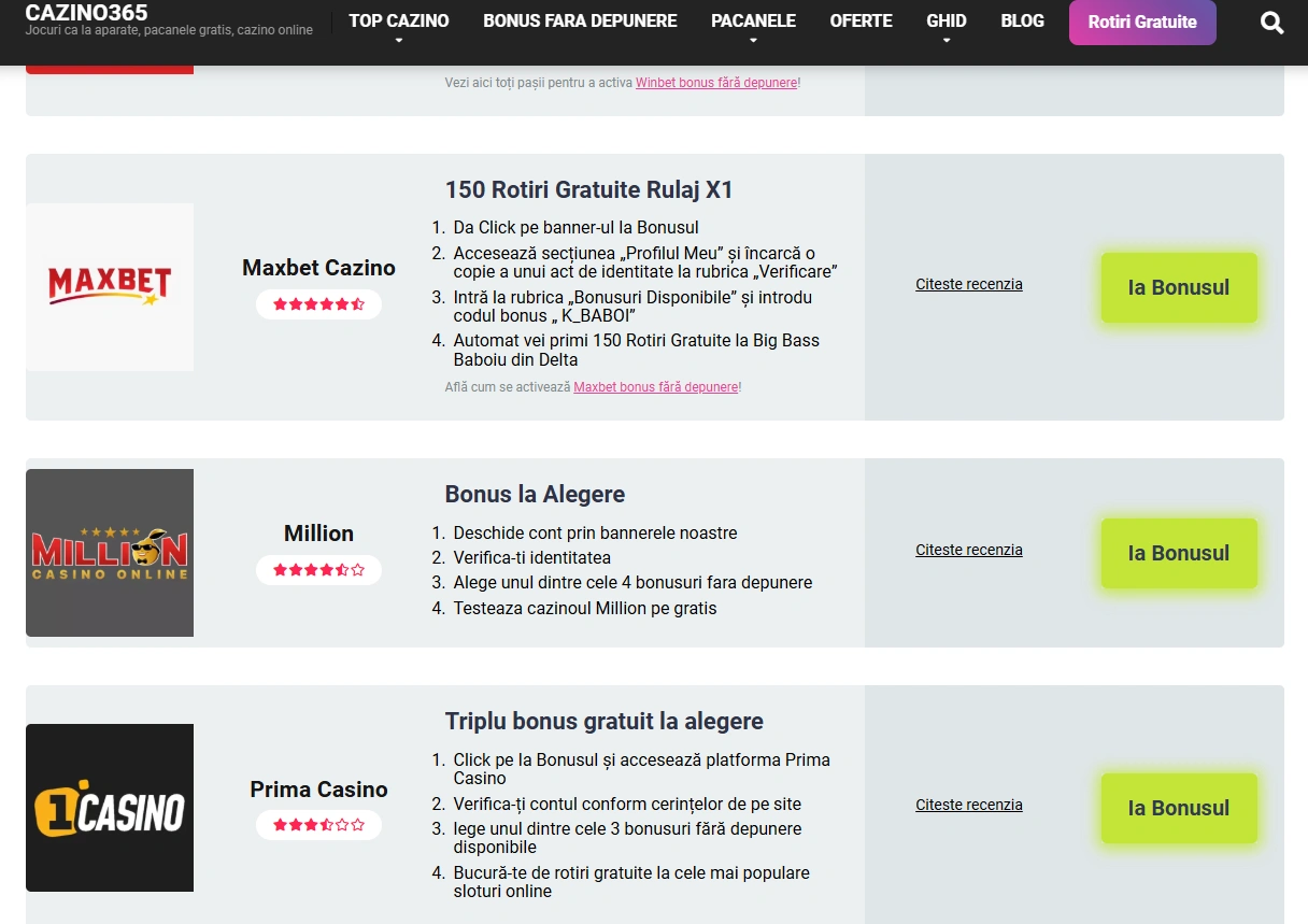 million bonus fara depunere cazino365