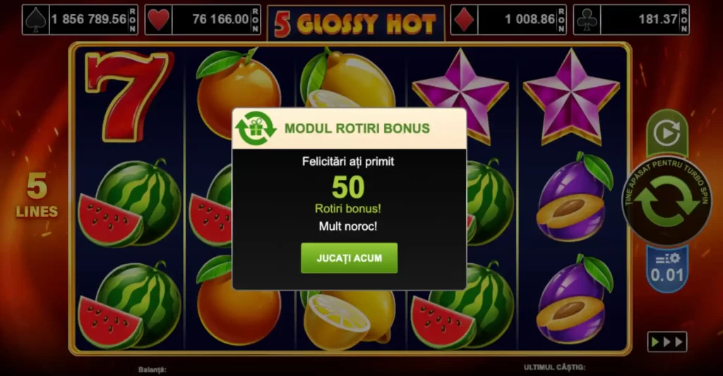 notificare 50 rotiri gratuite 5 Glossy Hot