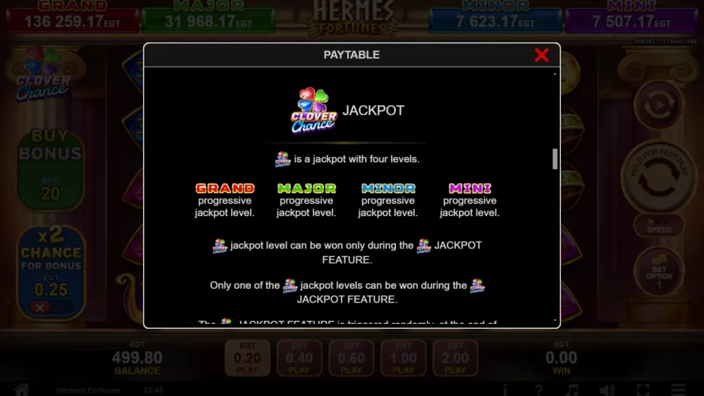 Hermes Fortunes Clover Chance Demo Jackpot