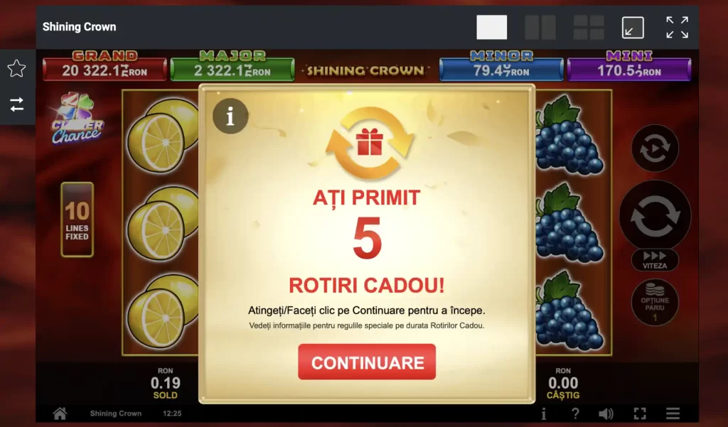 rotiri gratuite shining crown clover chance