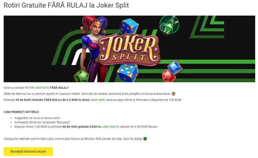 rotiri gratuite joker split unibet