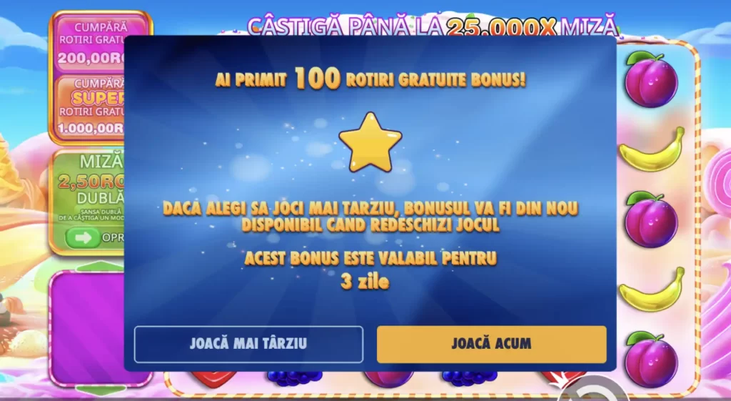 100 Rotiri Gratuite Sweet Bonanza 1000