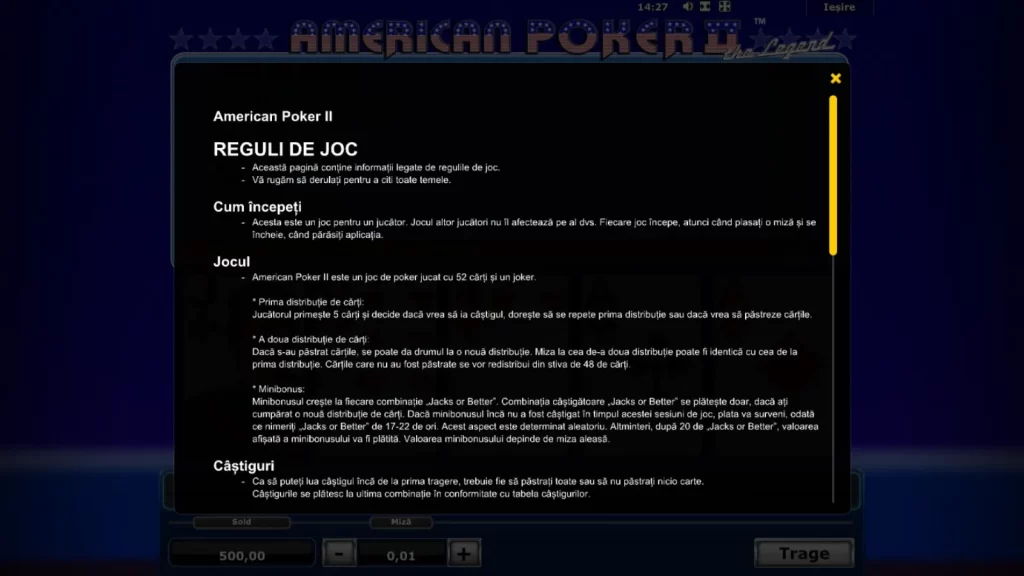 American Poker 2 Gratis Reguli de joc