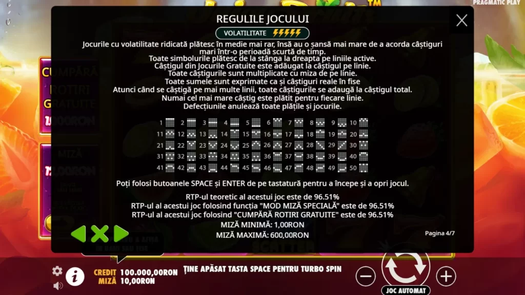 Juicy Fruits Gratis Regulile jocului