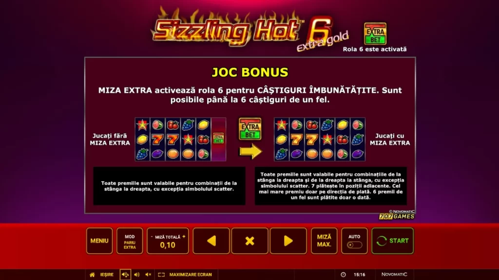 Sizzling Hot 6 Extra Gold Gratis Joc Bonus