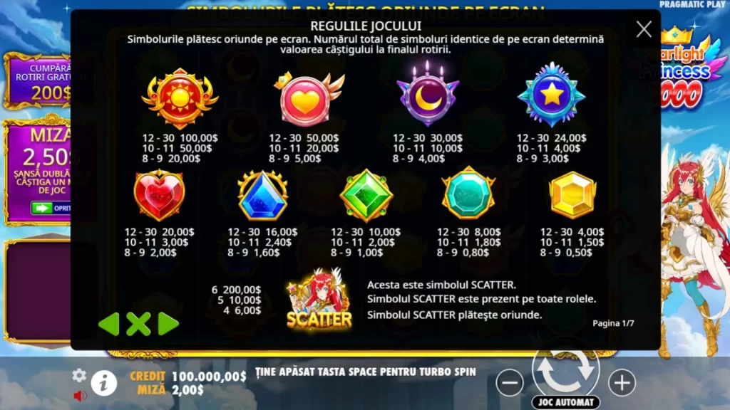 Starlight Princess 1000 Gratis Simboluri