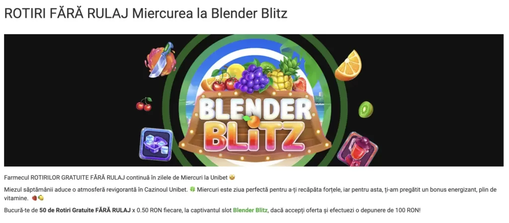 rotiri gratuite blender blitz unibet