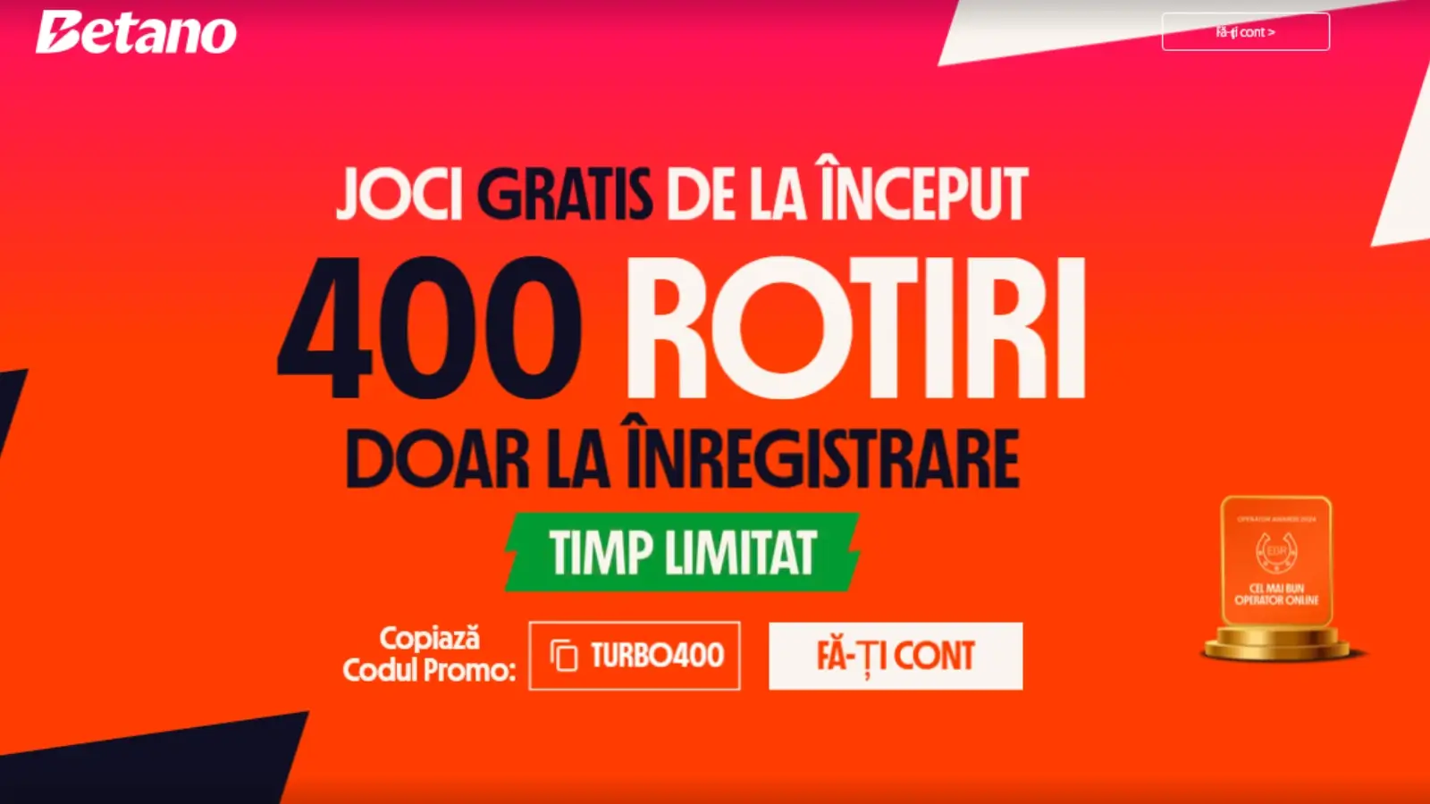 Betano Bonus Fara Depunere - 400 Rotiri Gratuite cu rulaj de doar 1X