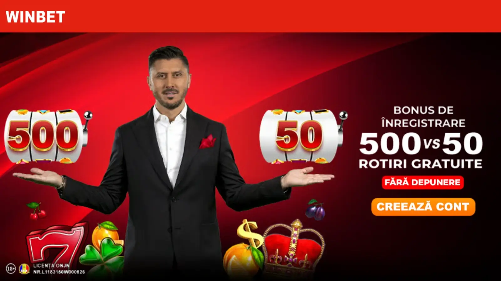 Winbet Bonus Fara Depunere - Bonus la Alegere - 500 rotiri 0.10 vs 50 Rotiri 1 Leu