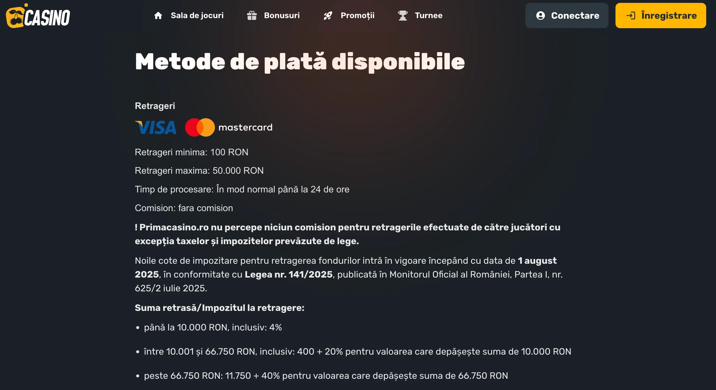 prima casino retrageri