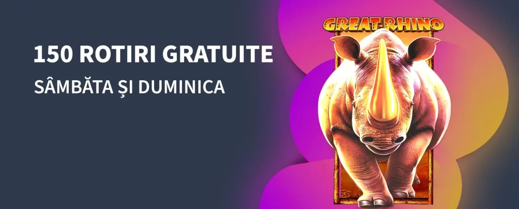 150 Rotiri Gratuite la Great Rhino în fiecare sâmbătă și duminică