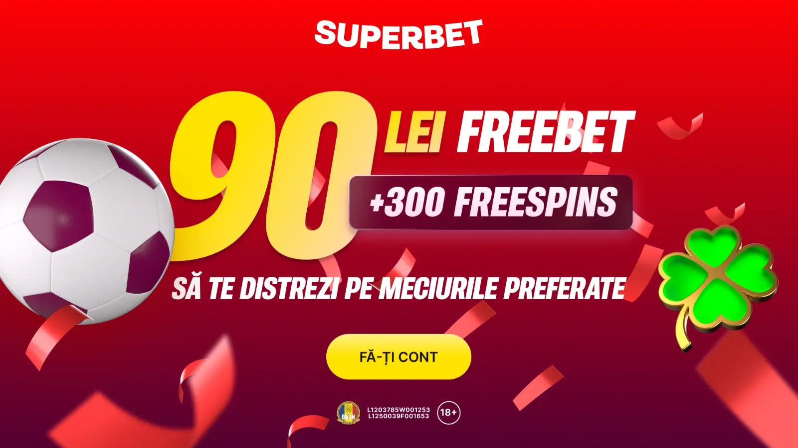 Superbet Bonus Fără Depunere - 300 Rotiri Gratuite + 90 LEI FreeBet