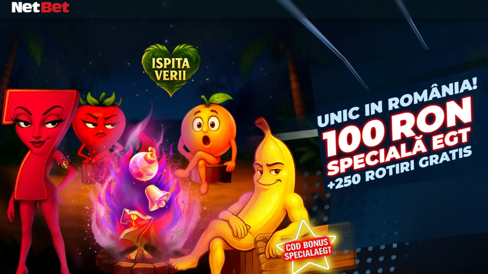 NetBet Bonus Fara Depunere - 250 Rotiri Gratis + O specială de 100 LEI