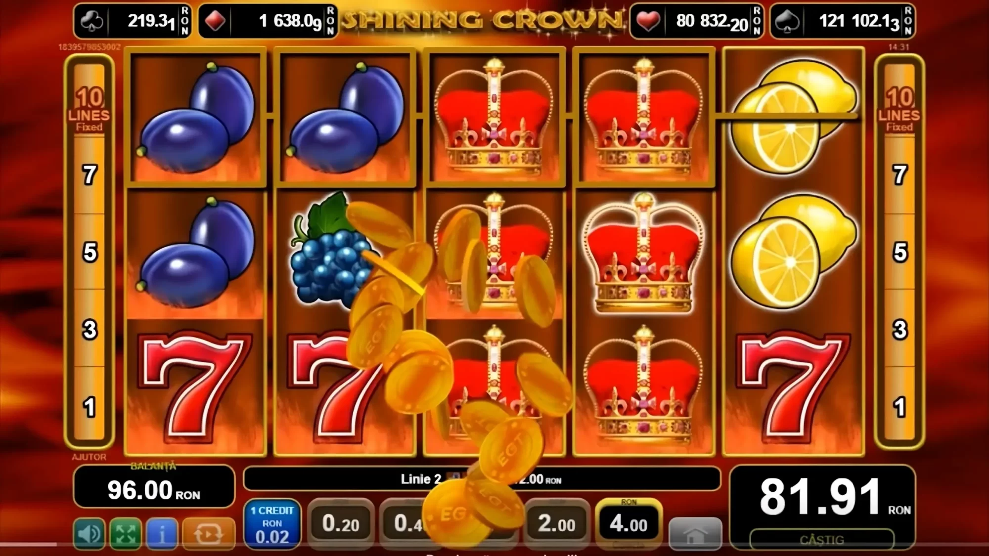 cât câștigi cu 5 șeptari la shining crown