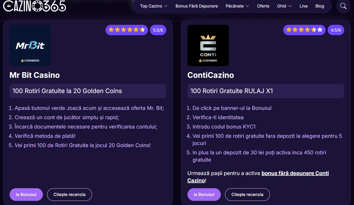 conti cazino bonus fără depunere
