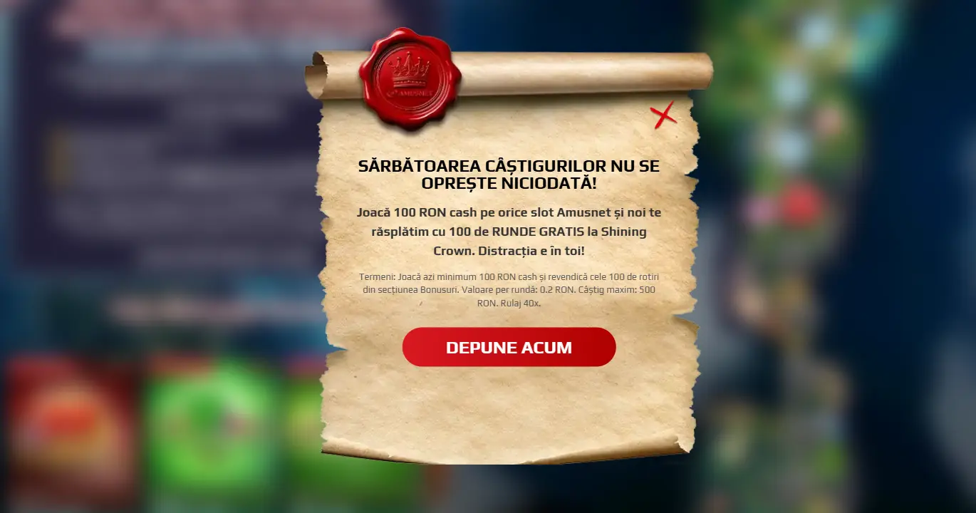 100 Rotiri Gratuite la Shining Crown
