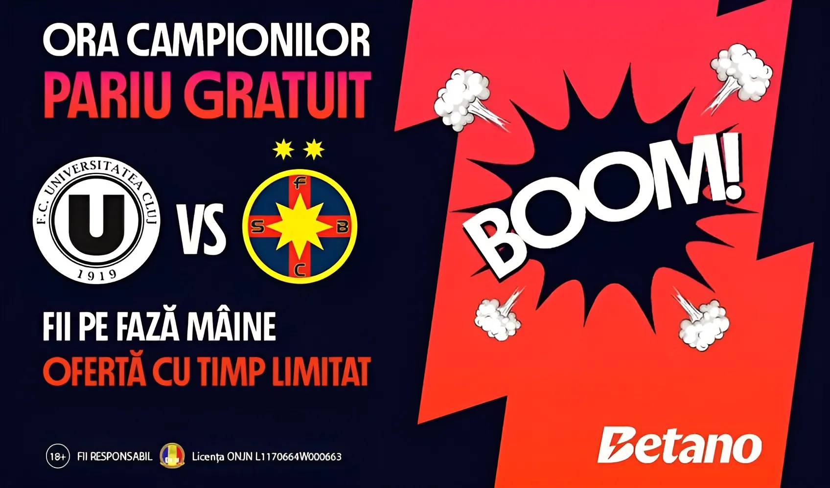 28 RON FreeBet U Cluj vs FCSB