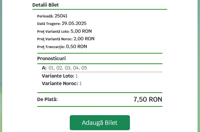 preț bilet loto 5 din 40
