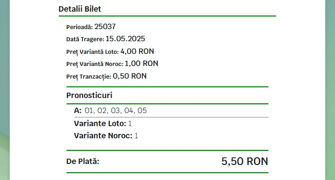 preț bilet loto 5 din 40