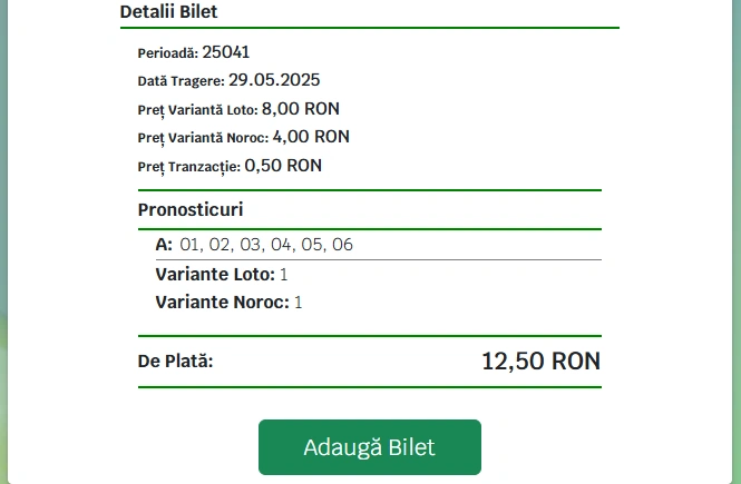 preț bilet loto 6 din 49