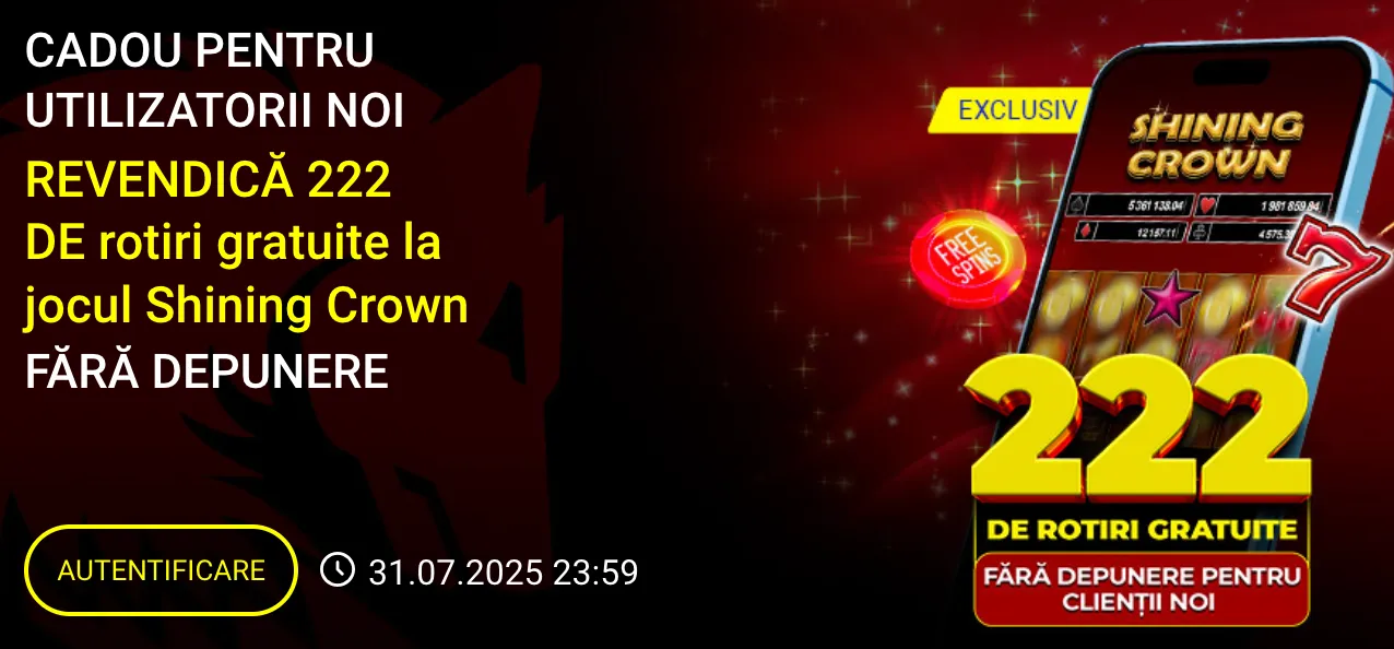222 rotiri gratuite Shining Crown fără depunere la Win2.ro