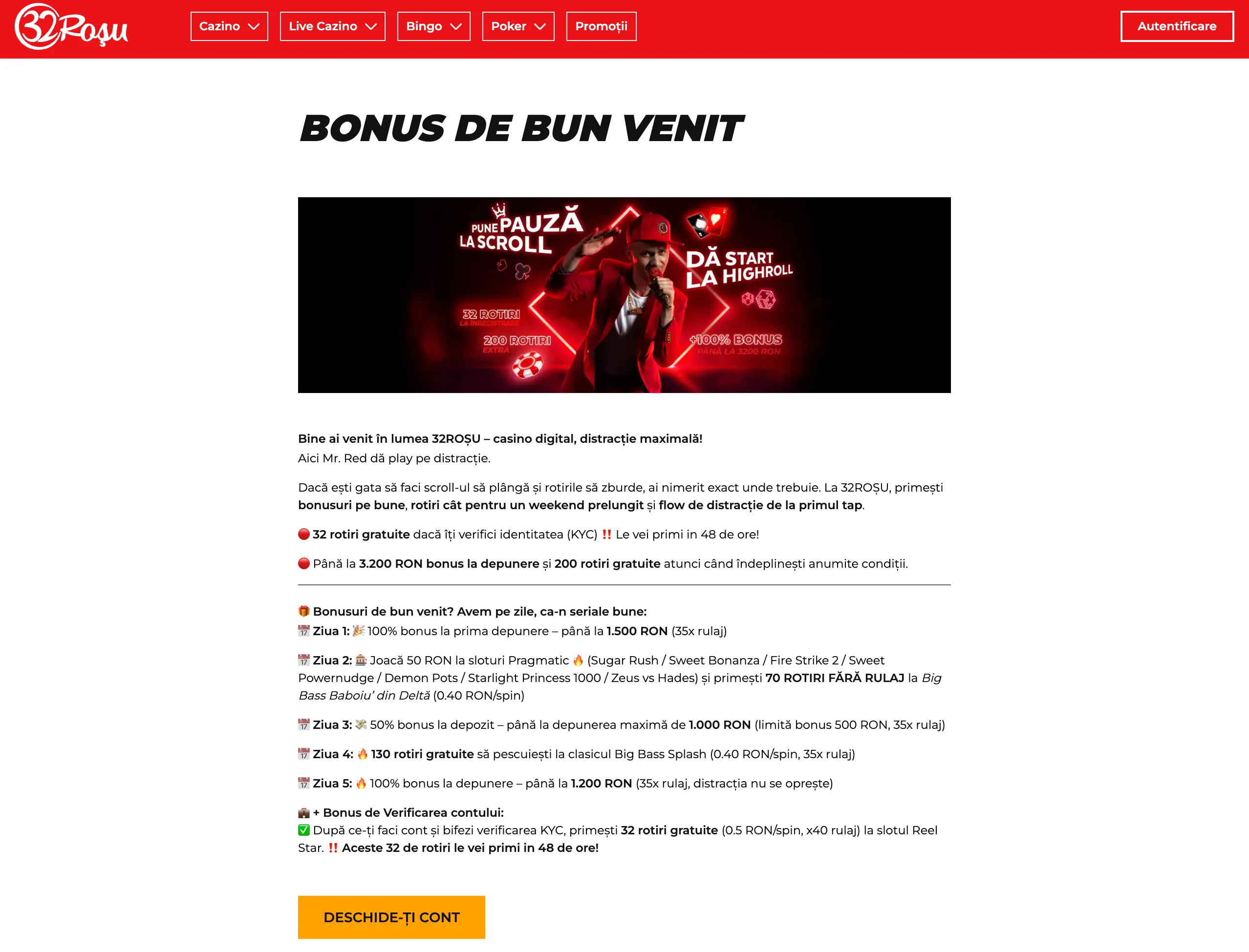 32Roșu Bonus de Bun Venit
