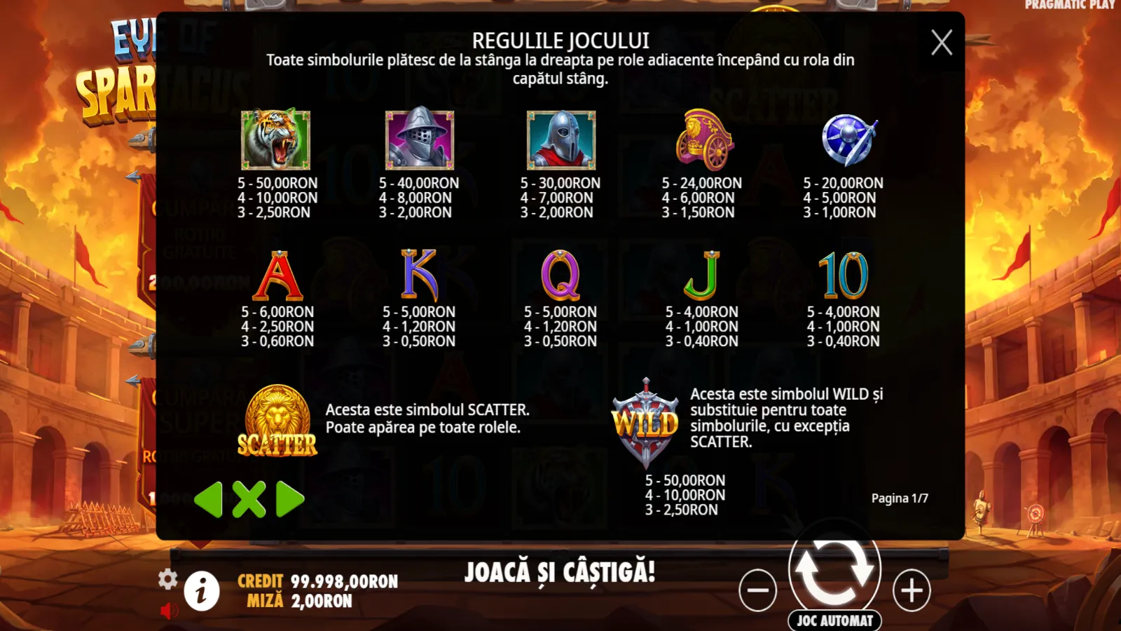 Eye of Spartacus Gratis Simboluri