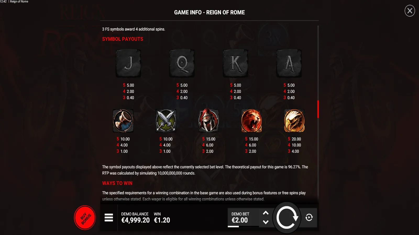 Reign of Rome Gratis Simboluri