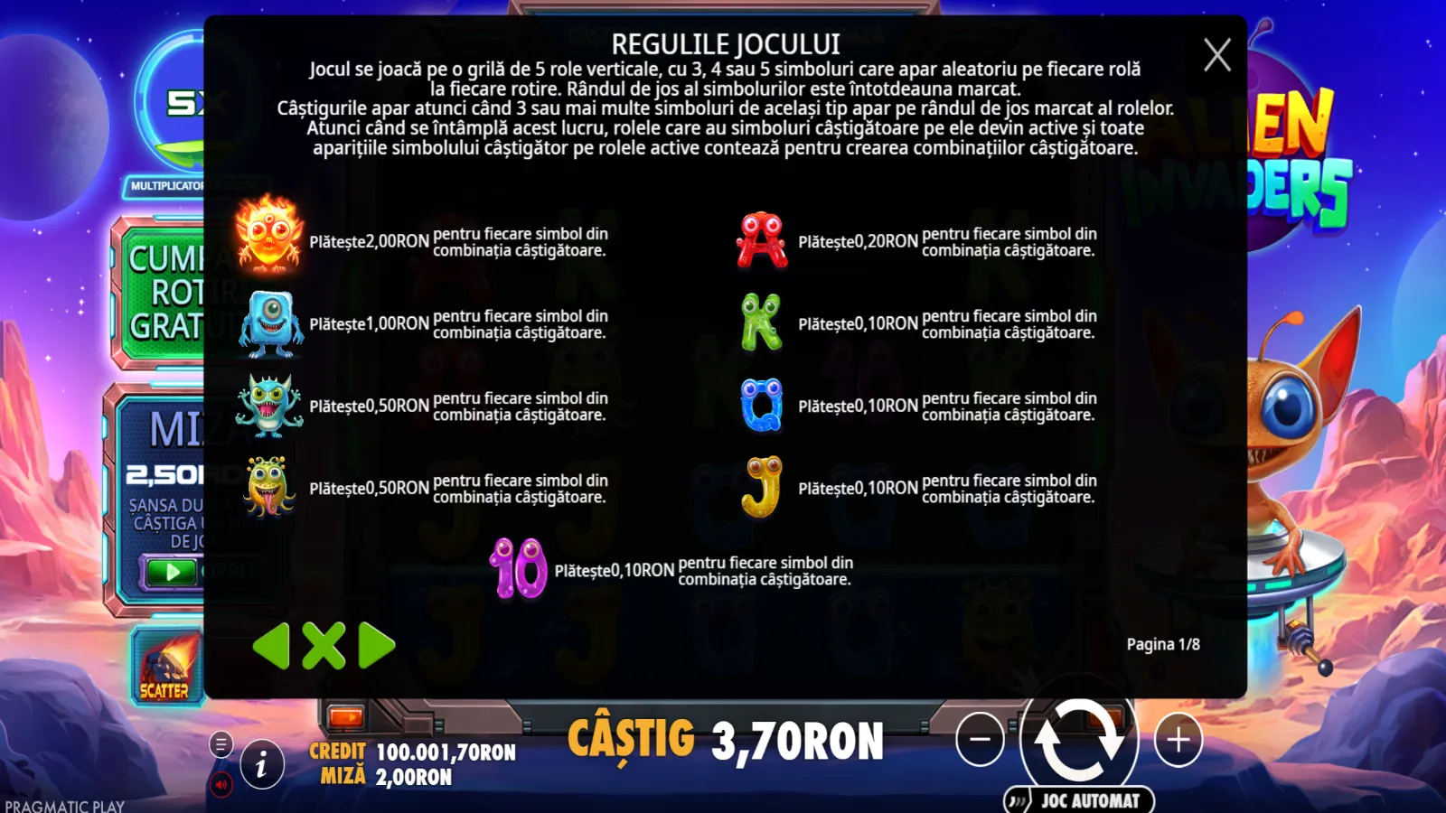 Alien Invaders Gratis Simboluri
