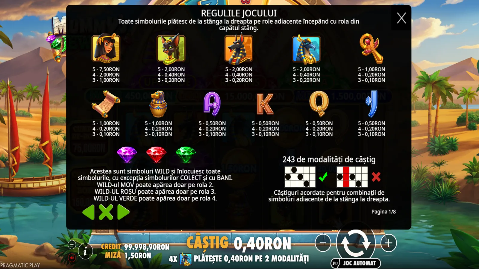 Mummy's Jewels Gratis Simboluri