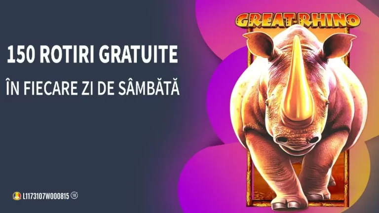 Conti Cazino oferă în fiecare sâmbătă 150 Rotiri Gratuite la Great Rhino