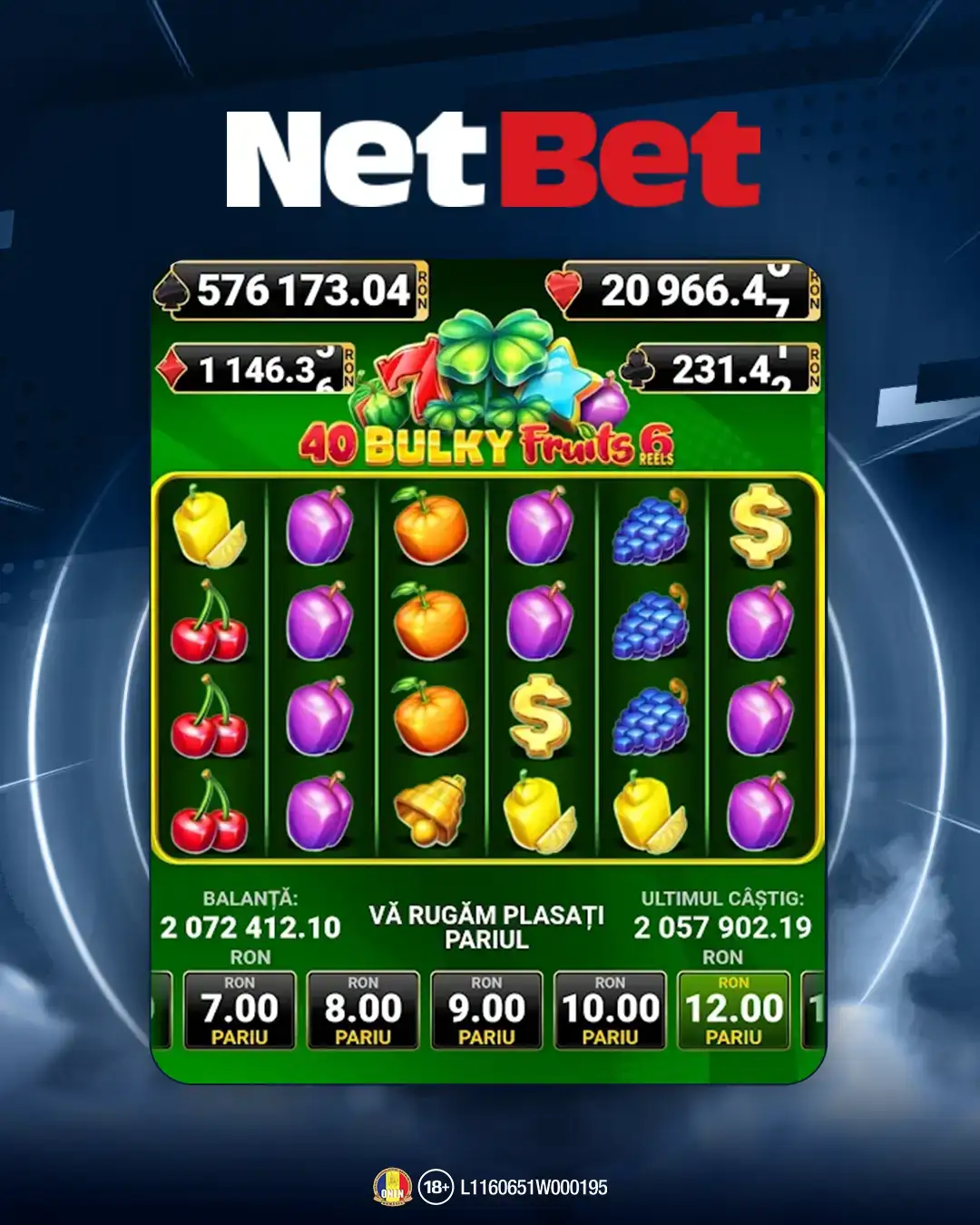 peste 2 milioane de lei câștig la NetBet Casino