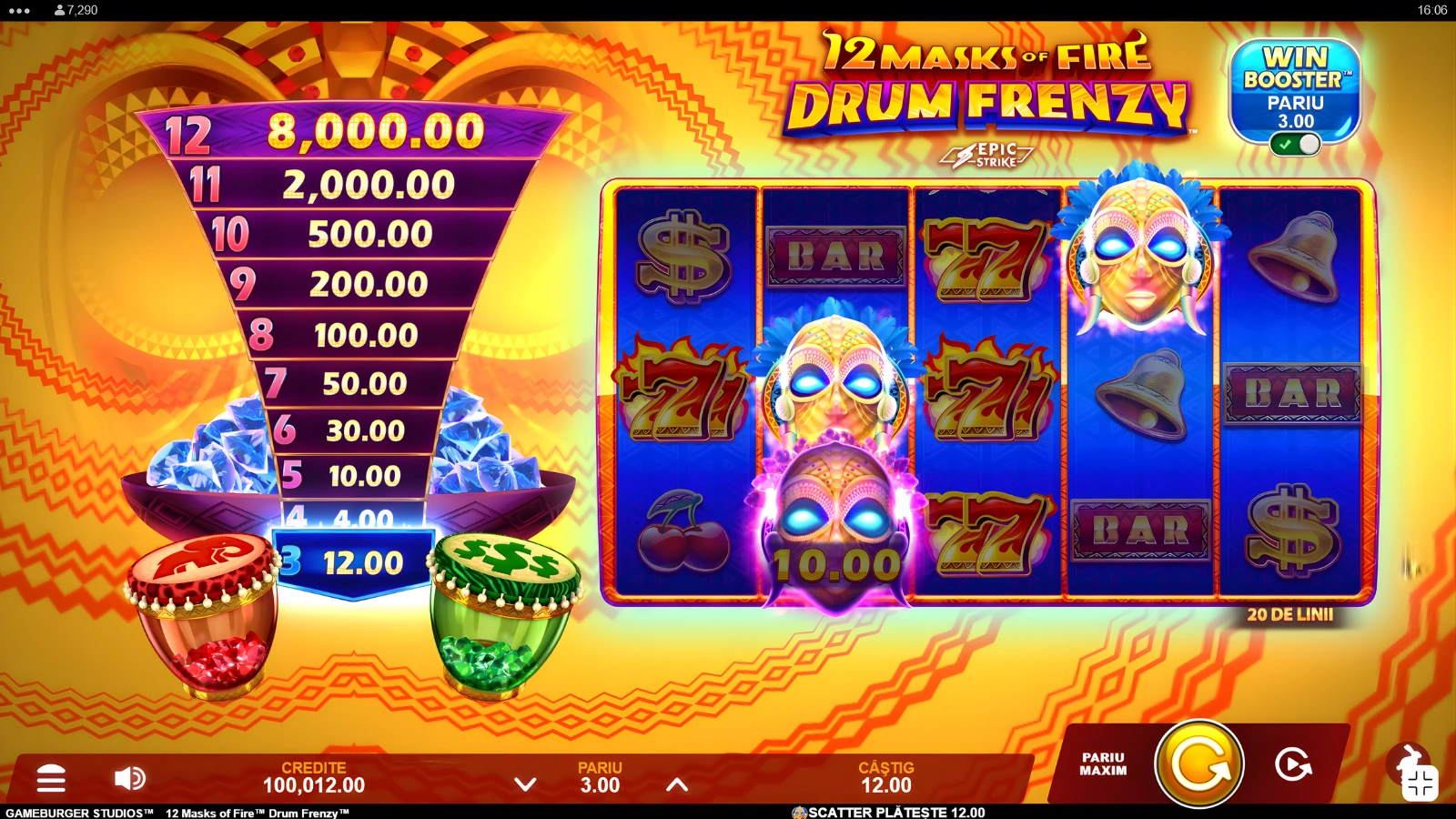 12 Mask Of Fire Drum Frenzy pacanele