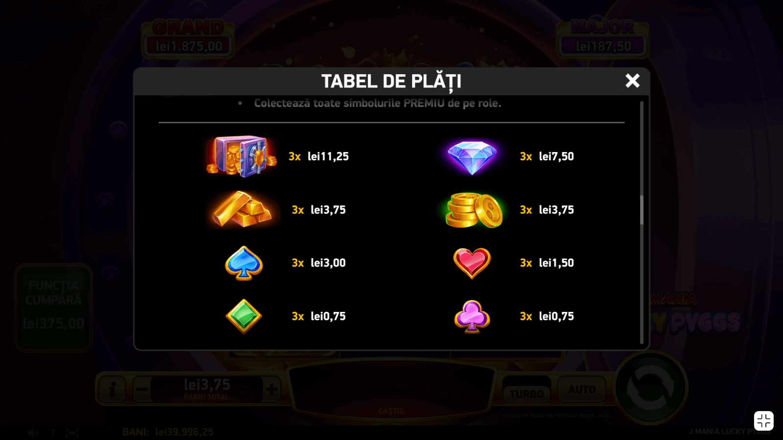 J Mania Lucky Pyggs simboluri