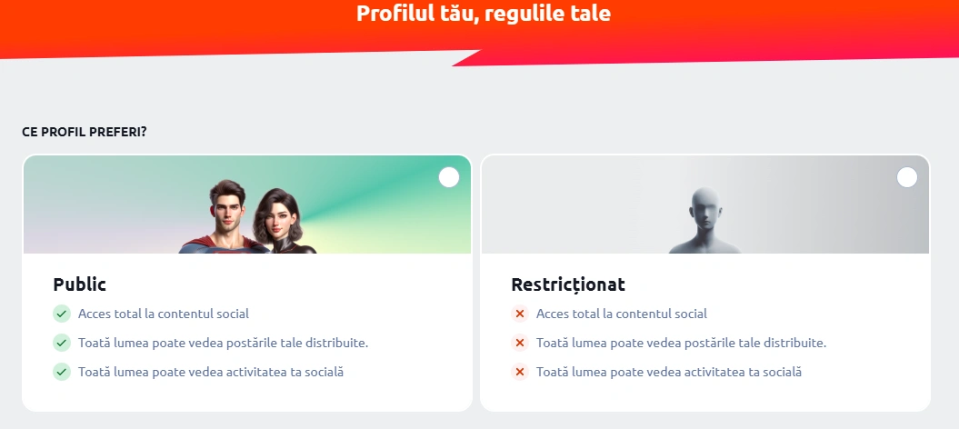 Selecteaza vizibilitatea profilului tau in Betano Social