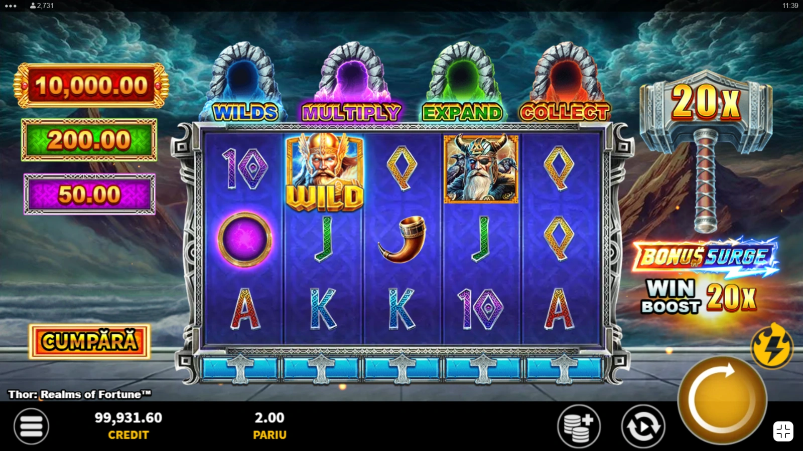 Thor Realms of Fortune interfata de joc