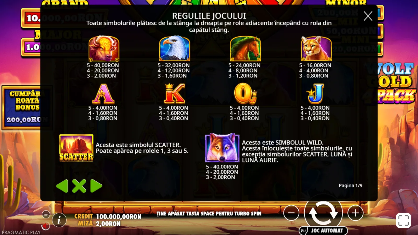Wolf Gold 4 Pack Demo Simboluri