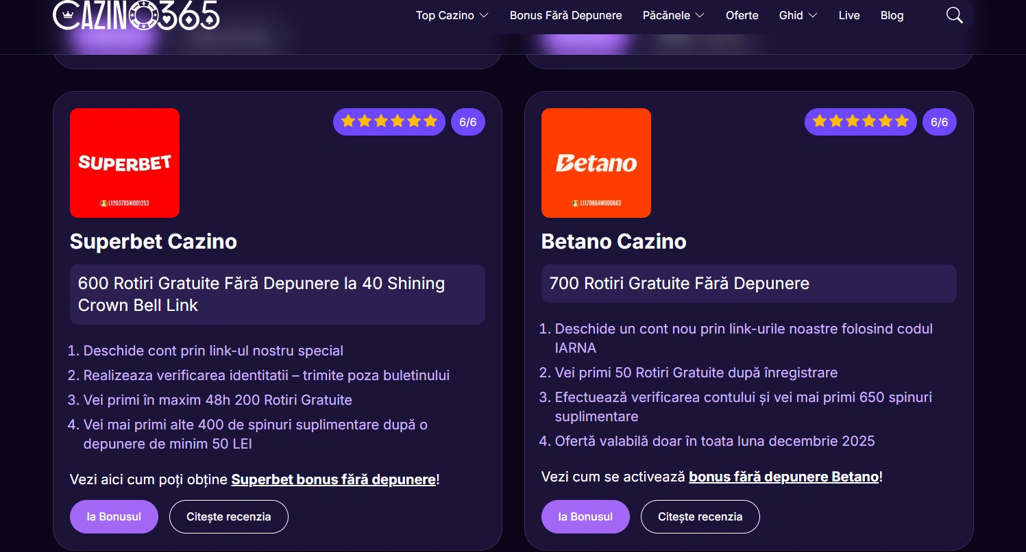 bonus fara depunere cazino365
