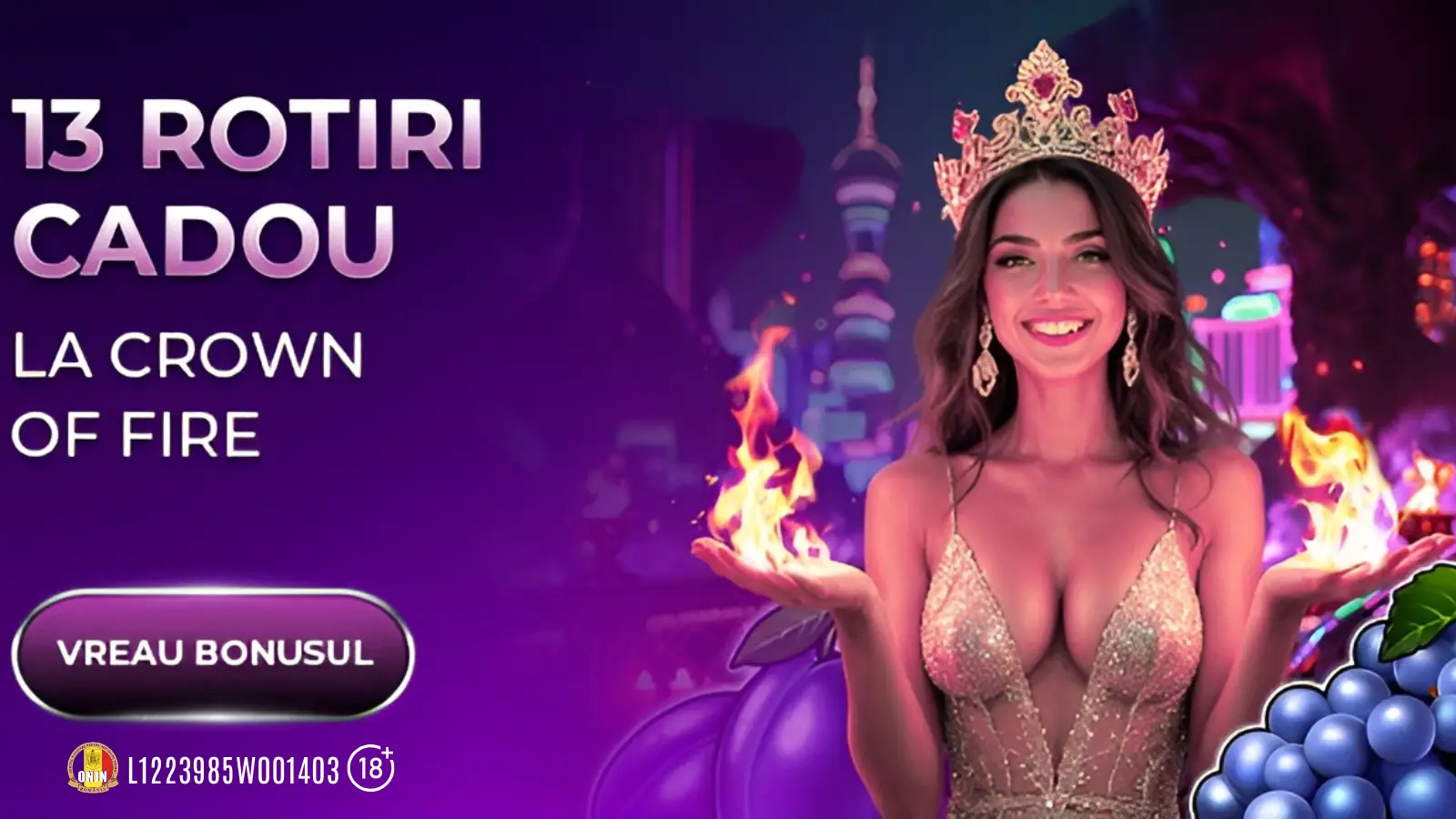 Pe 13 noiembrie, Player te asteapta cu 13 Rotiri Gratuite fara depunere la Crown of Fire