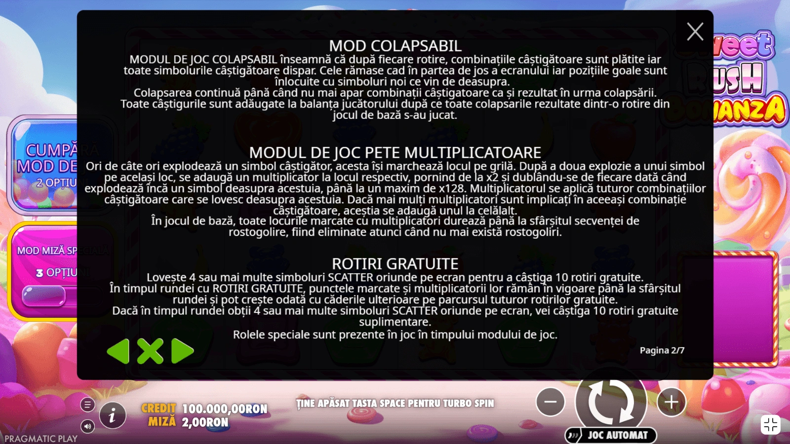 Sweet Rush Bonanza Caracteristici bonus